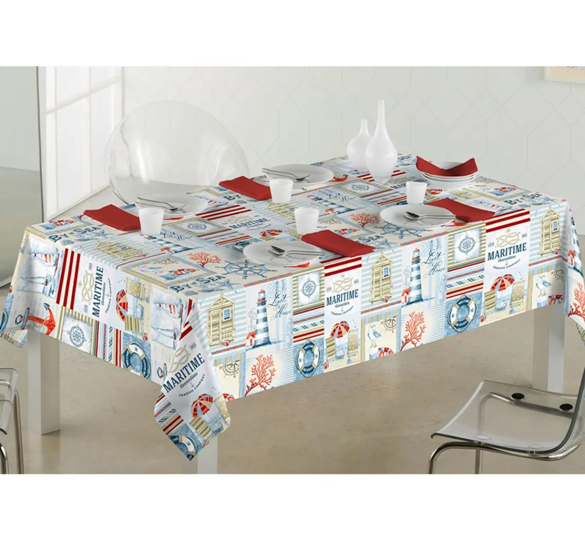 Best VBS Marktplatz Motiv-Stoff Leinenoptik "By the Sea"
