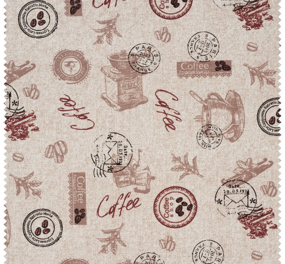 New VBS Marktplatz Motiv-Stoff Leinenoptik "Coffee"