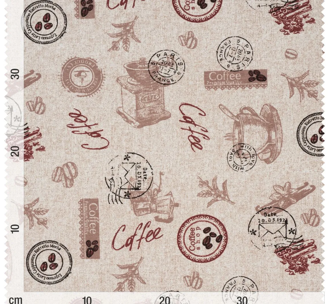 New VBS Marktplatz Motiv-Stoff Leinenoptik "Coffee"