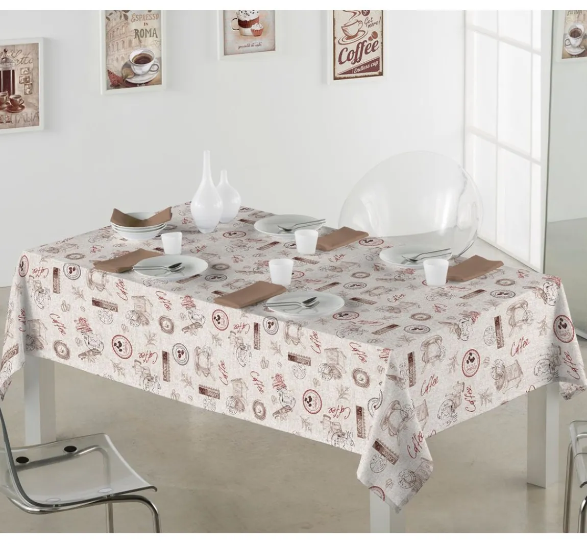 New VBS Marktplatz Motiv-Stoff Leinenoptik "Coffee"