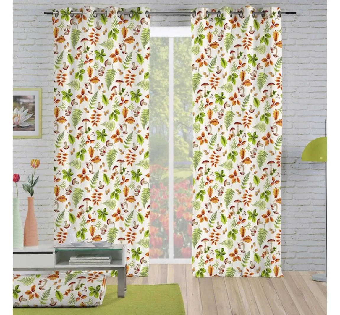 Online VBS Marktplatz Motiv-Stoff Leinenoptik "Herbstblätter und Pilze"
