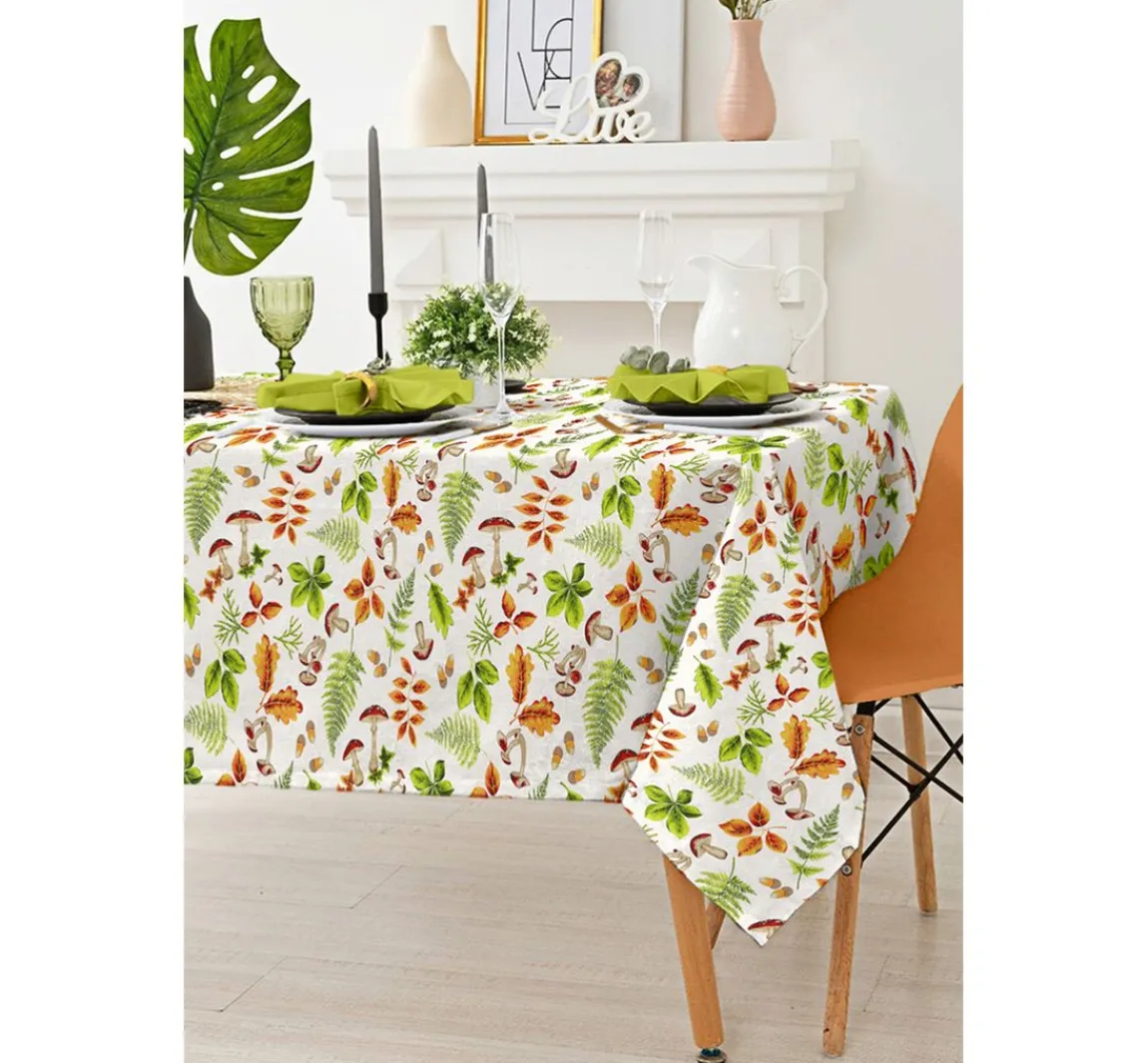 Online VBS Marktplatz Motiv-Stoff Leinenoptik "Herbstblätter und Pilze"