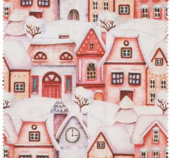 Hot VBS Marktplatz Motiv-Stoff Leinenoptik "Häuser im Schnee"