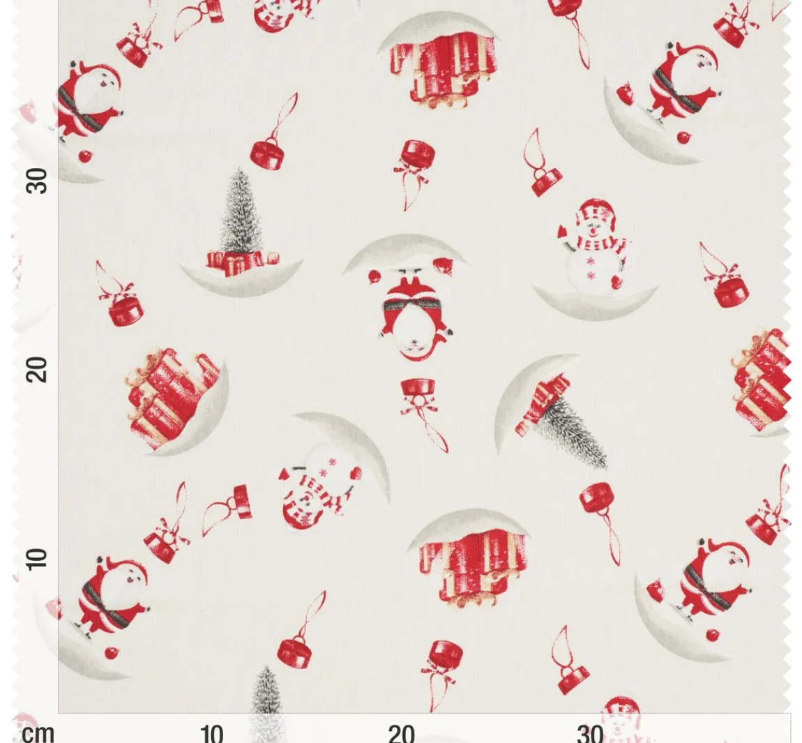 Clearance VBS Marktplatz Motiv-Stoff Leinenoptik mit Golddruck "Snowman and Santa"
