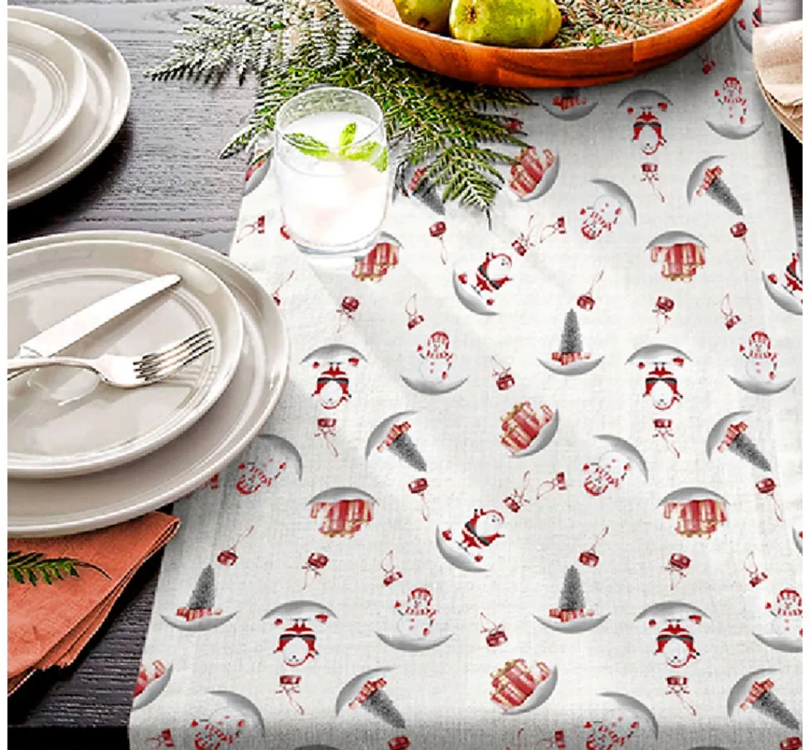 Clearance VBS Marktplatz Motiv-Stoff Leinenoptik mit Golddruck "Snowman and Santa"