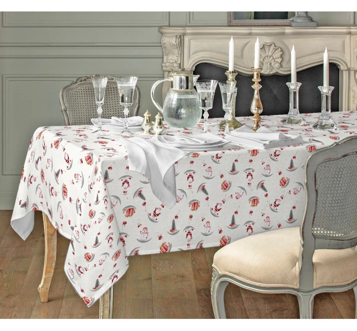 Clearance VBS Marktplatz Motiv-Stoff Leinenoptik mit Golddruck "Snowman and Santa"