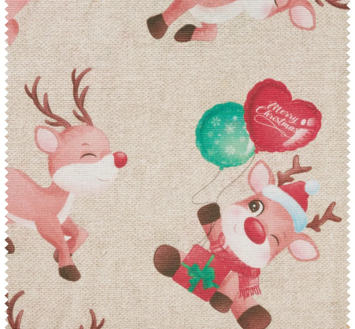 VBS Marktplatz Motiv-Stoff Leinenoptik "Reindeer Rudolph"