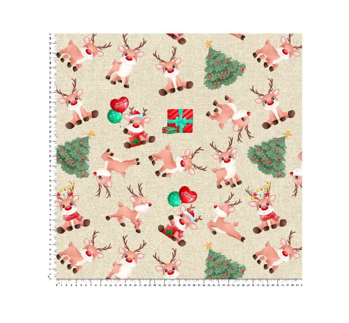 VBS Marktplatz Motiv-Stoff Leinenoptik "Reindeer Rudolph"