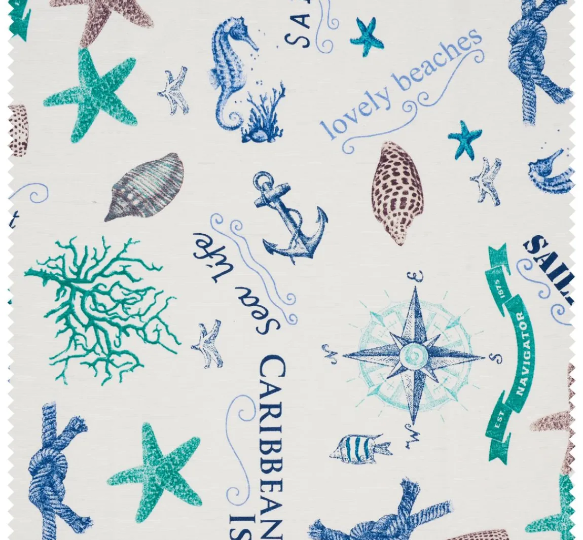 Sale VBS Marktplatz Motiv-Stoff Leinenoptik "Sealife"