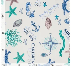 Sale VBS Marktplatz Motiv-Stoff Leinenoptik "Sealife"