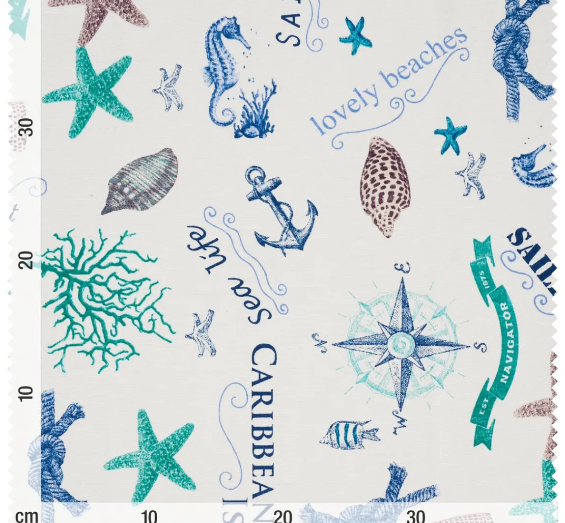 Sale VBS Marktplatz Motiv-Stoff Leinenoptik "Sealife"