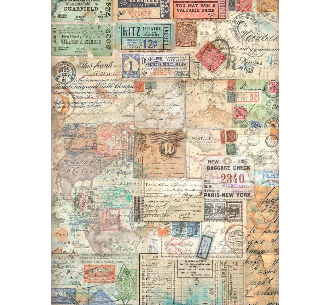 Sale Stamperia Motiv-Strohseide "Art of Travelling"