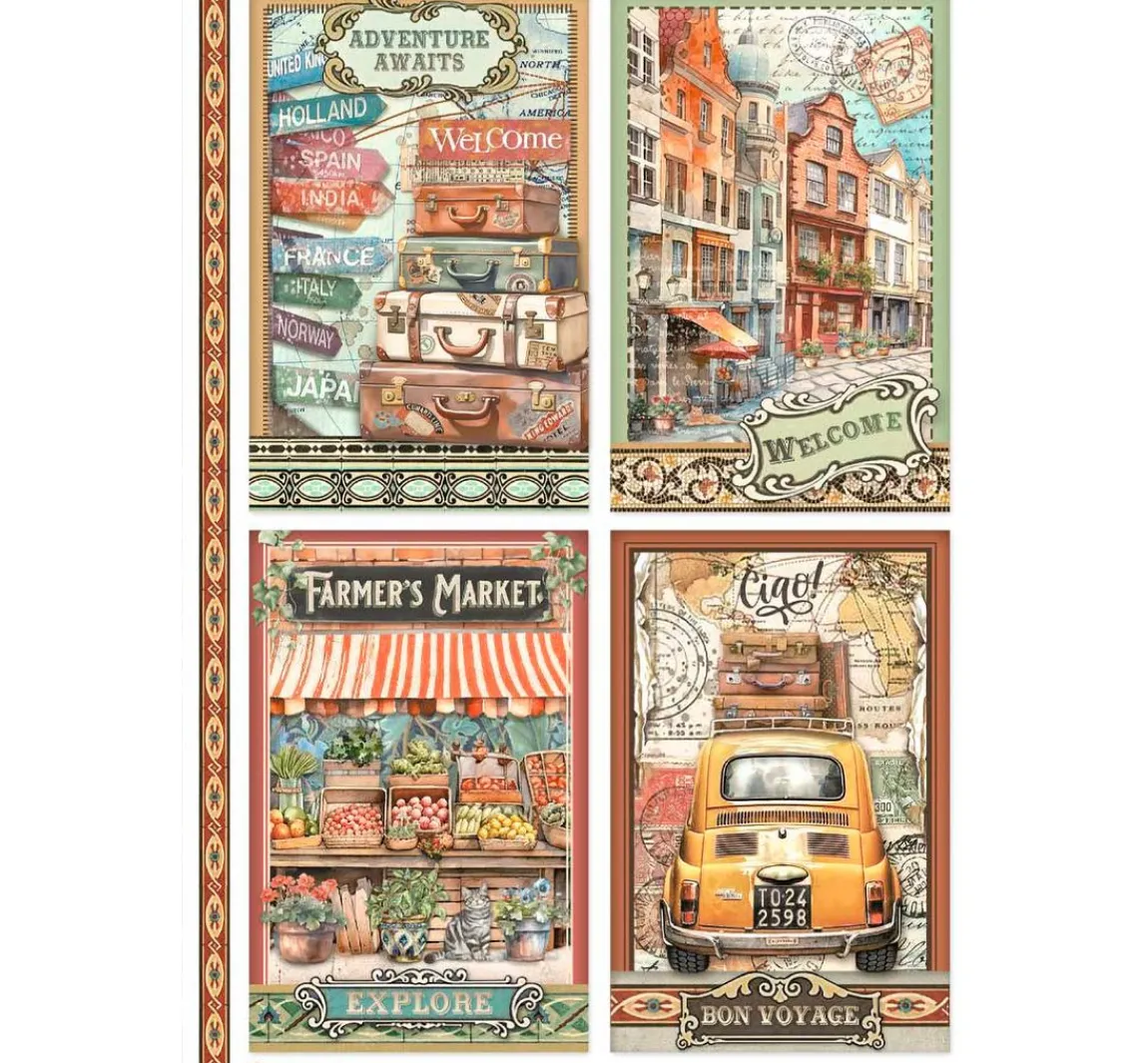 Sale Stamperia Motiv-Strohseide "Art of Travelling"