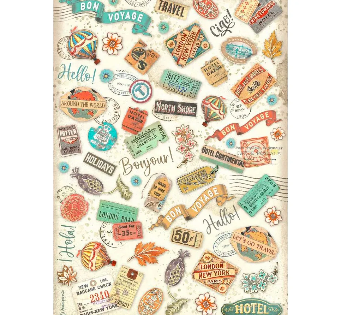 Sale Stamperia Motiv-Strohseide "Art of Travelling"
