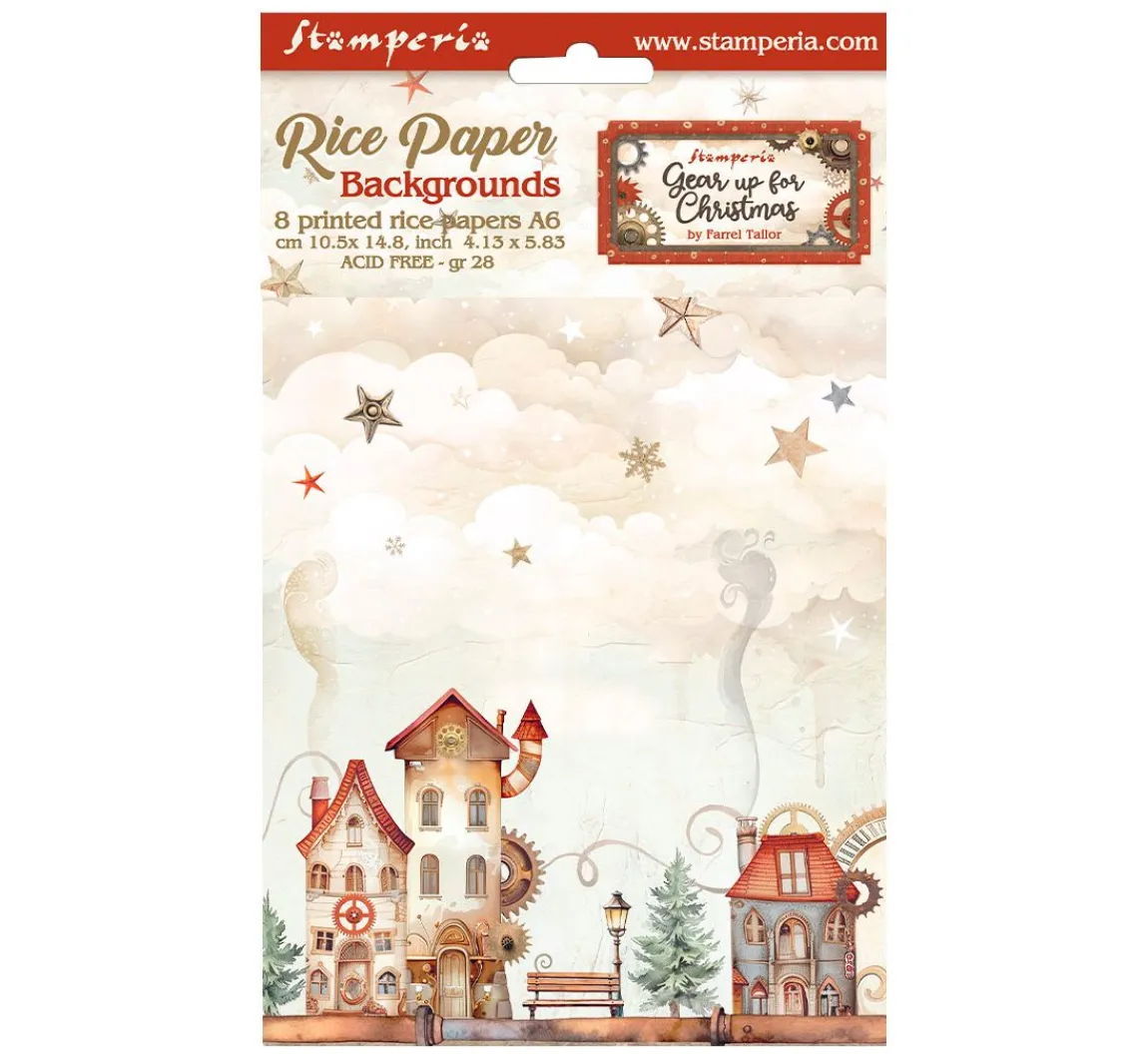 Hot Stamperia Motiv-Strohseide Backgrounds "Gear up for Christmas"
