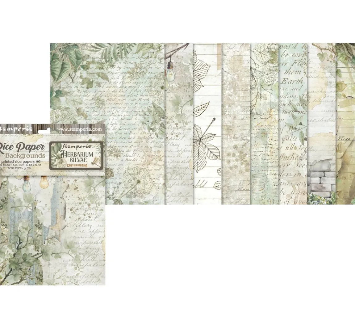 Clearance Stamperia Motiv-Strohseide Backgrounds "Herbarium Silvae", 8er Set