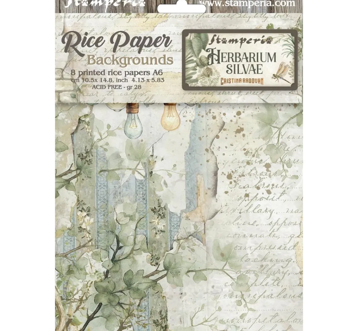 Clearance Stamperia Motiv-Strohseide Backgrounds "Herbarium Silvae", 8er Set