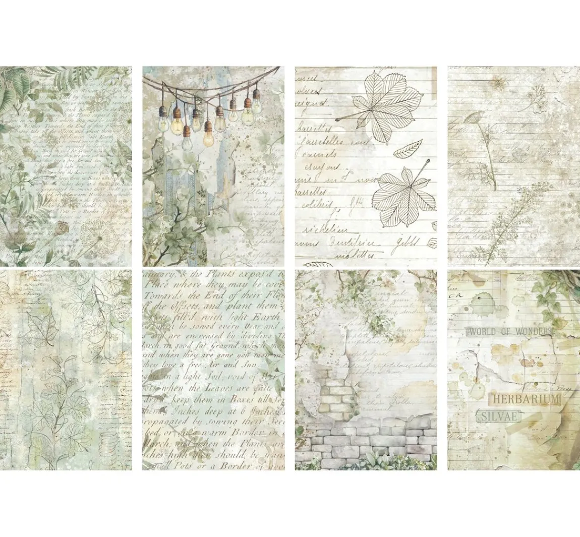 Clearance Stamperia Motiv-Strohseide Backgrounds "Herbarium Silvae", 8er Set