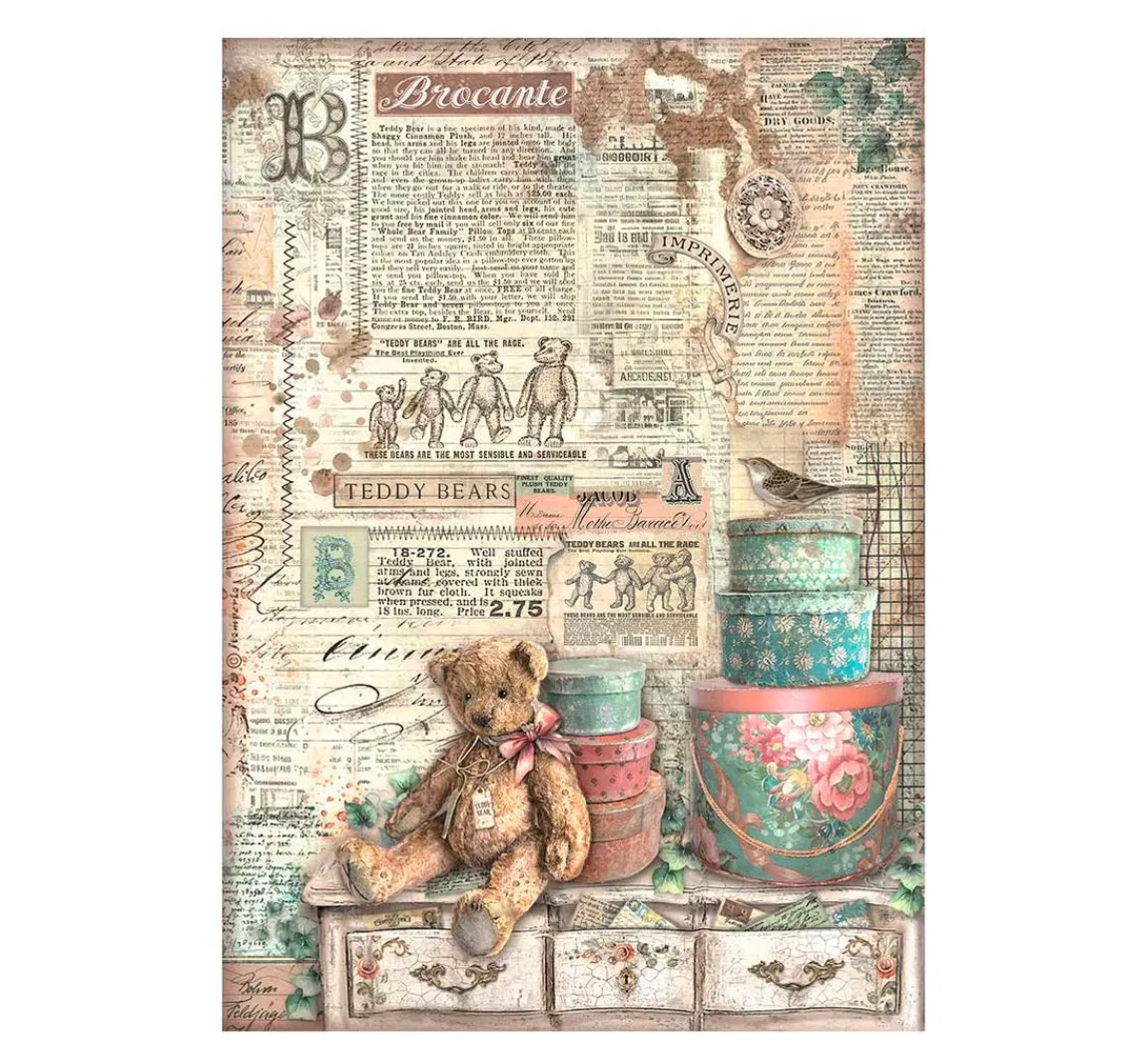 Stamperia Motiv-Strohseide "Brocante Antiques - Teddy"