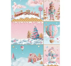 Clearance Stamperia Motiv-Strohseide "Candy Christmas - Cards"