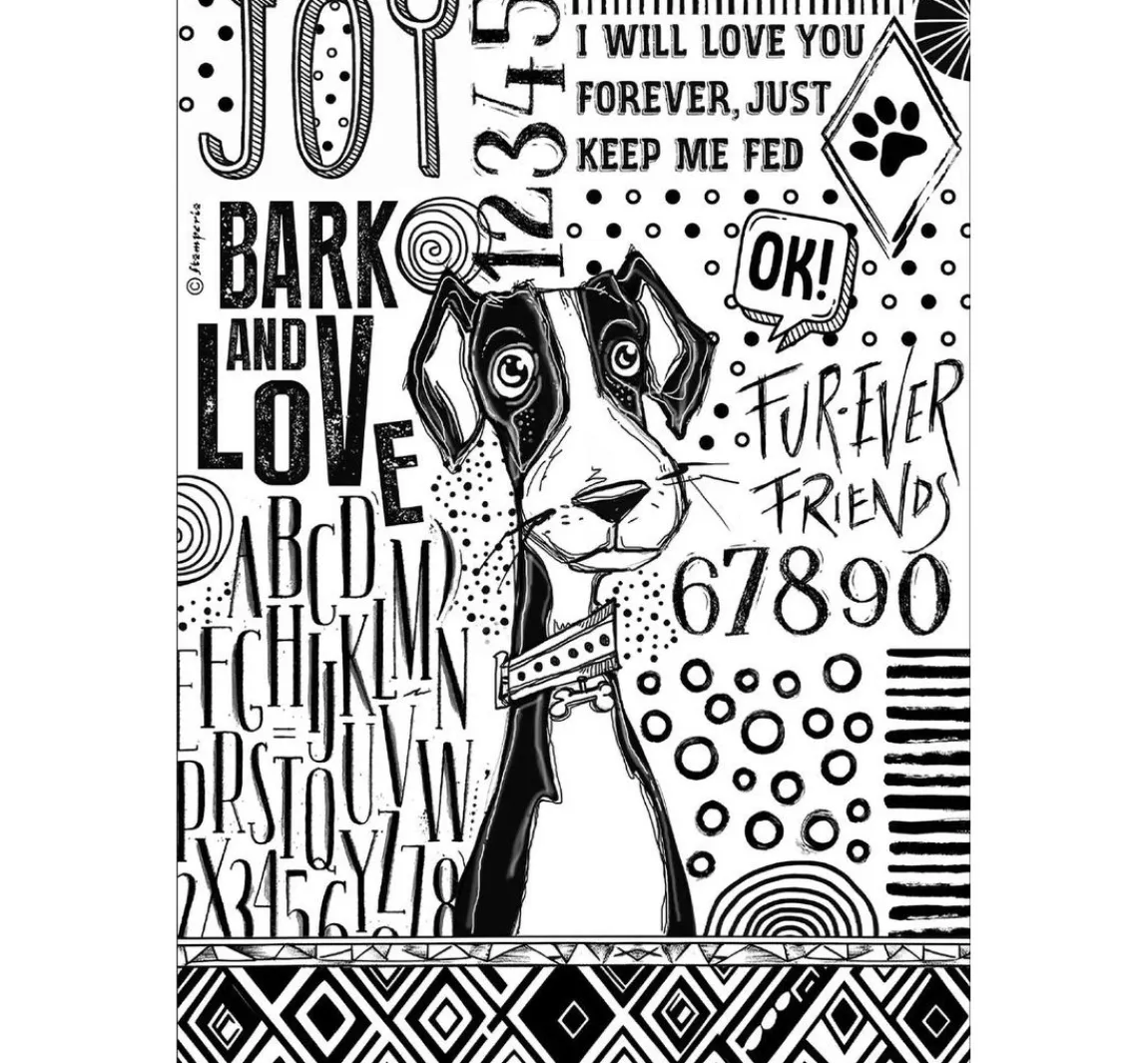 Sale Stamperia Motiv-Strohseide "Furry Friends - Dog Black and White"