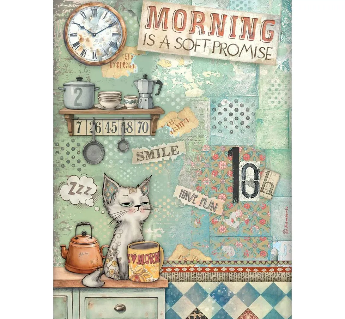 Hot Stamperia Motiv-Strohseide "Furry Friends - Morning is a soft Promise"