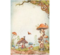 Clearance Stamperia Motiv-Strohseide "Hidden Grove - Mushroom Houses"