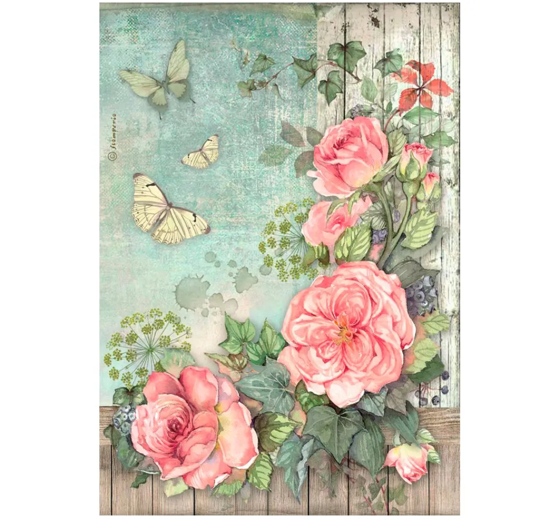 Discount Stamperia Motiv-Strohseide "House of Roses - Flower Corner"