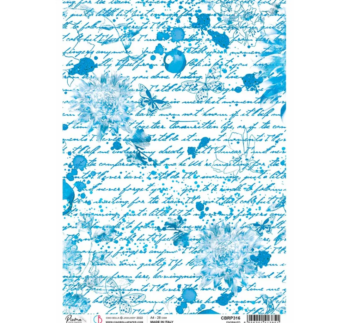 Clearance Ciao Bella Motiv-Strohseide "Indigo Scripts"