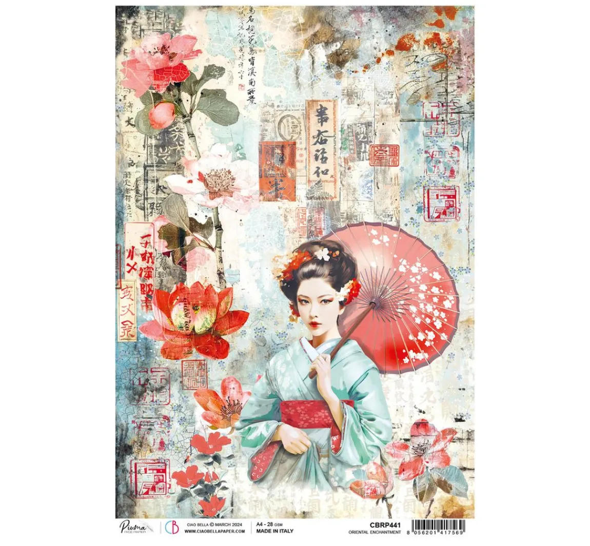 New Ciao Bella Motiv-Strohseide "Land of the Rising Sun - Geisha"