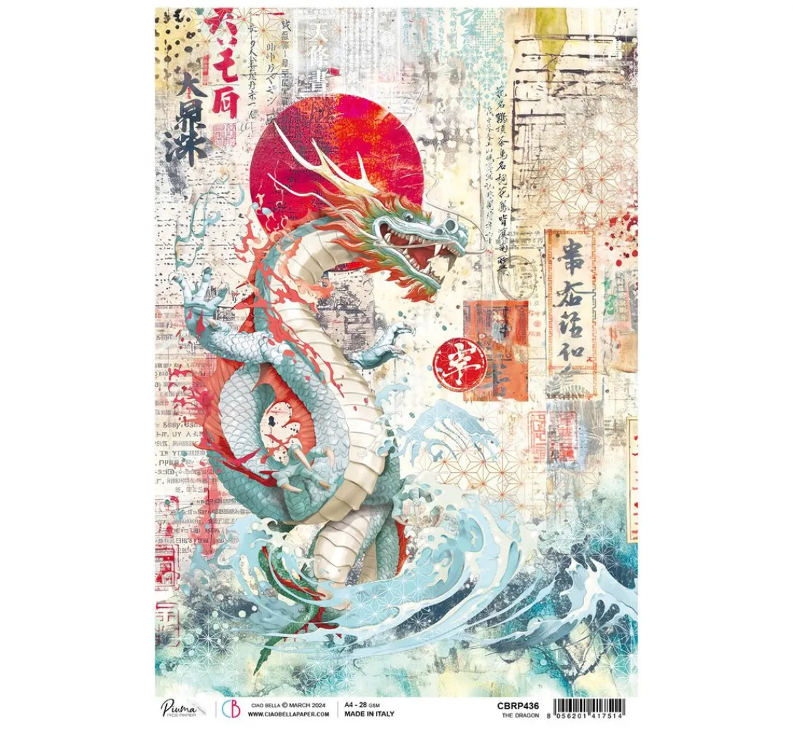 New Ciao Bella Motiv-Strohseide "Land of the Rising Sun - Drache"