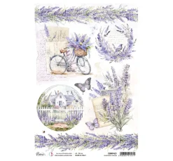 Clearance Ciao Bella Motiv-Strohseide "Morning in Provence - Lavendel am Gartenzaun"