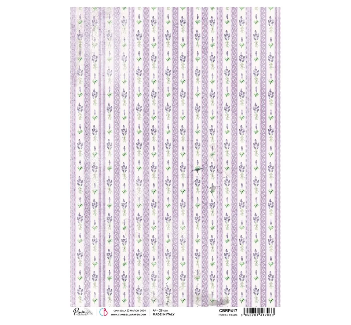 Hot Ciao Bella Motiv-Strohseide "Morning Provence - Lavendel Streifen"