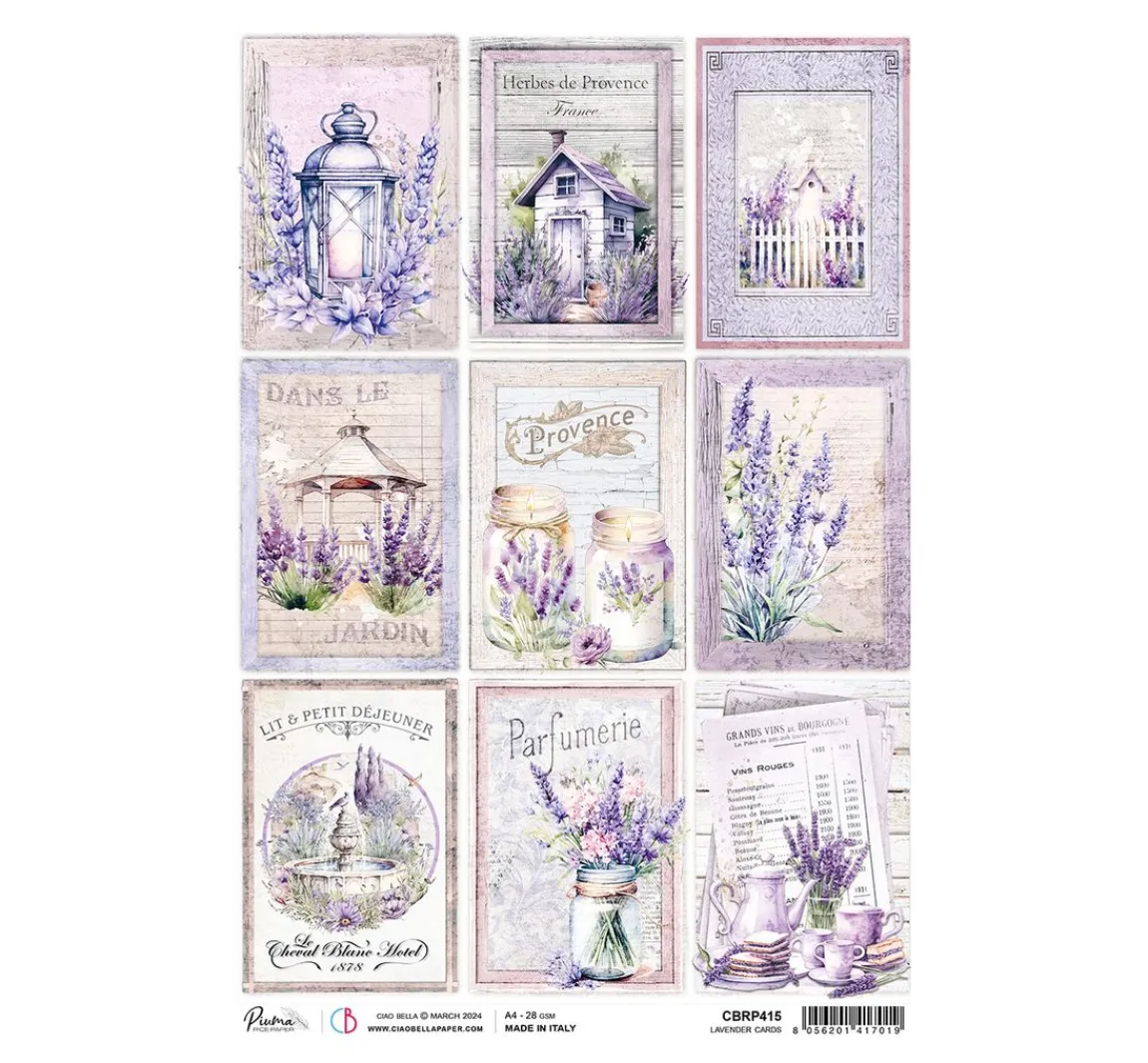 New Ciao Bella Motiv-Strohseide "Morning Provence - Lavender Cards"
