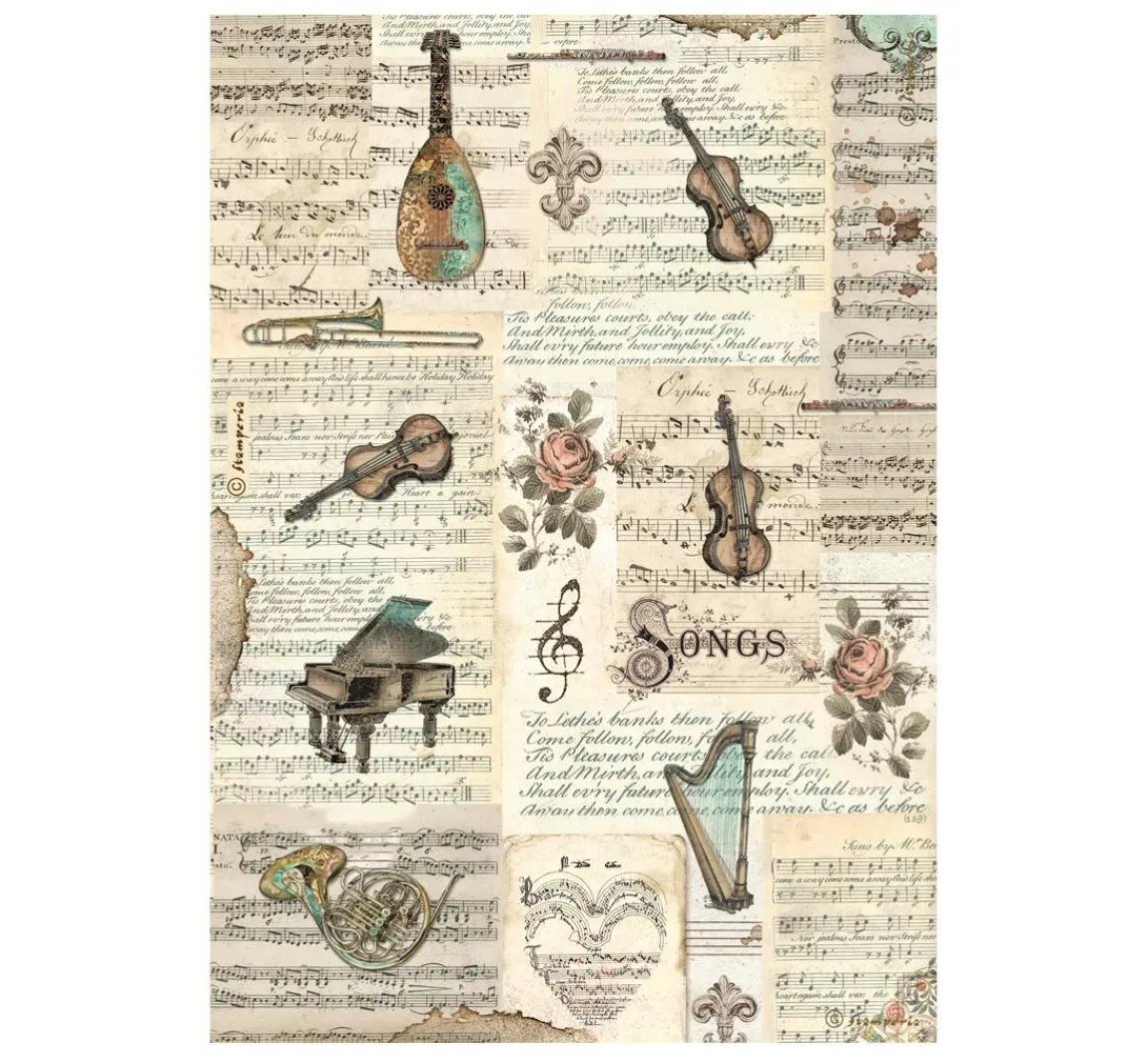 Discount Stamperia Motiv-Strohseide "Music - Instruments"