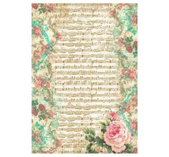 Clearance Stamperia Motiv-Strohseide "Precious - Rose and Music"