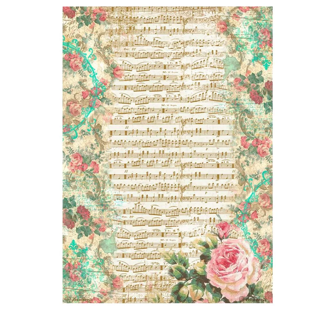 Clearance Stamperia Motiv-Strohseide "Precious - Rose and Music"