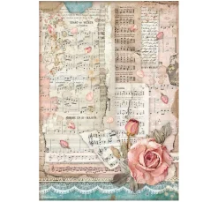 Clearance Stamperia Motiv-Strohseide "Rosen und Musik"