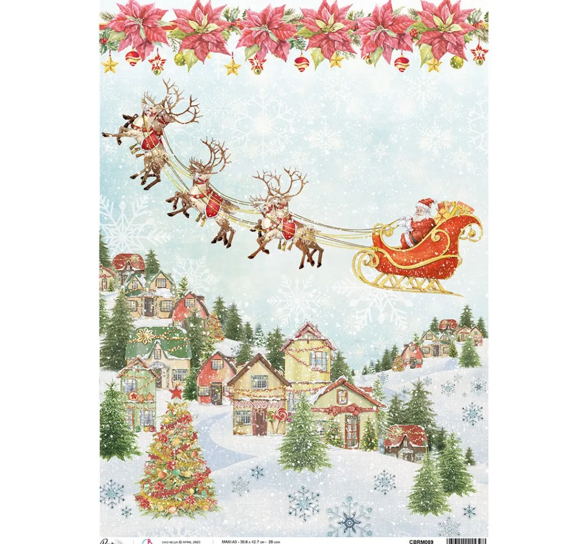 Sale Ciao Bella Motiv-Strohseide "Santas Schlittenfahrt"