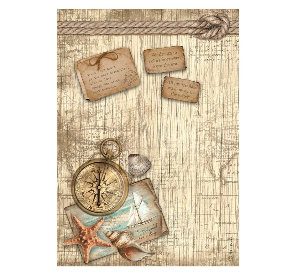 Best Stamperia Motiv-Strohseide "Sea Land - Compass"
