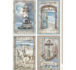 Sale Stamperia Motiv-Strohseide "Silent Sea - Cards"