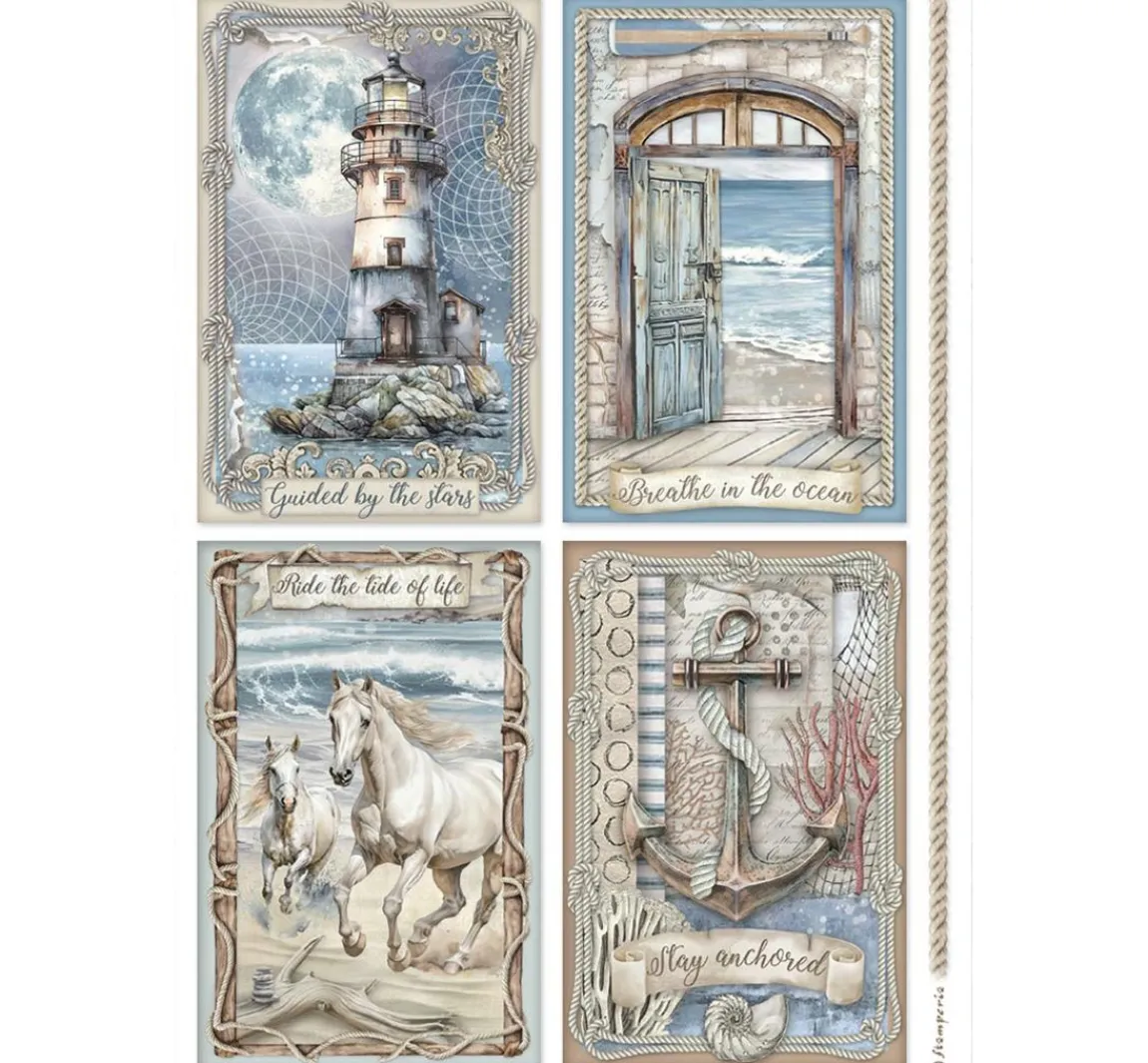 Sale Stamperia Motiv-Strohseide "Silent Sea - Cards"