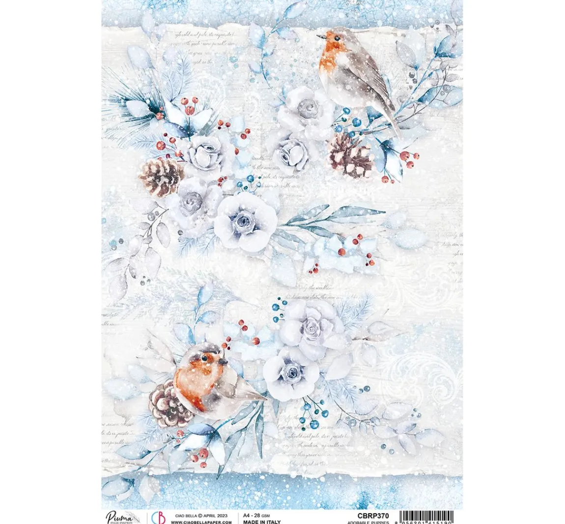 Outlet Ciao Bella Motiv-Strohseide "Vögel im Winter"