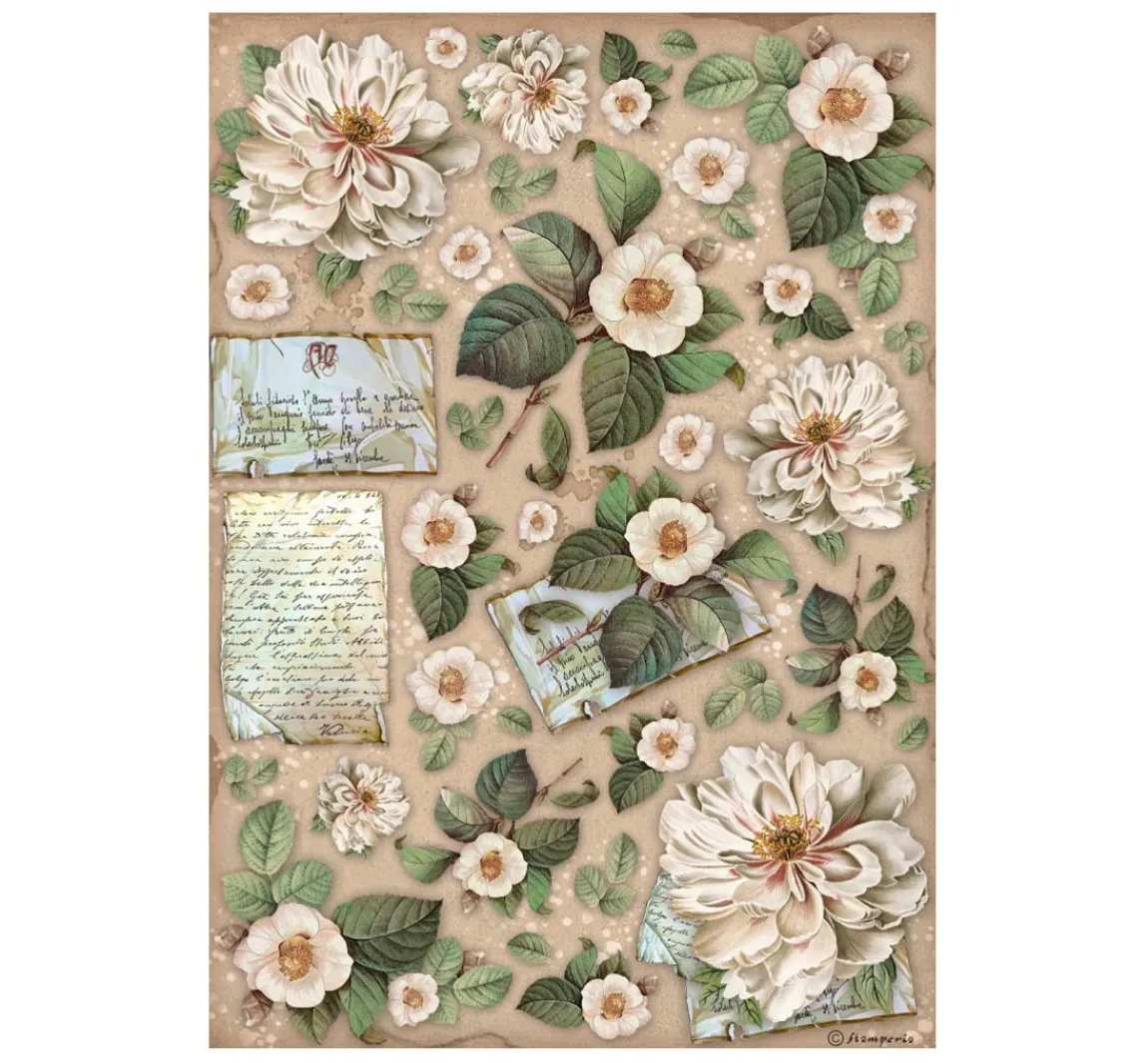 Best Stamperia Motiv-Strohseide "Vintage Library Flowers"