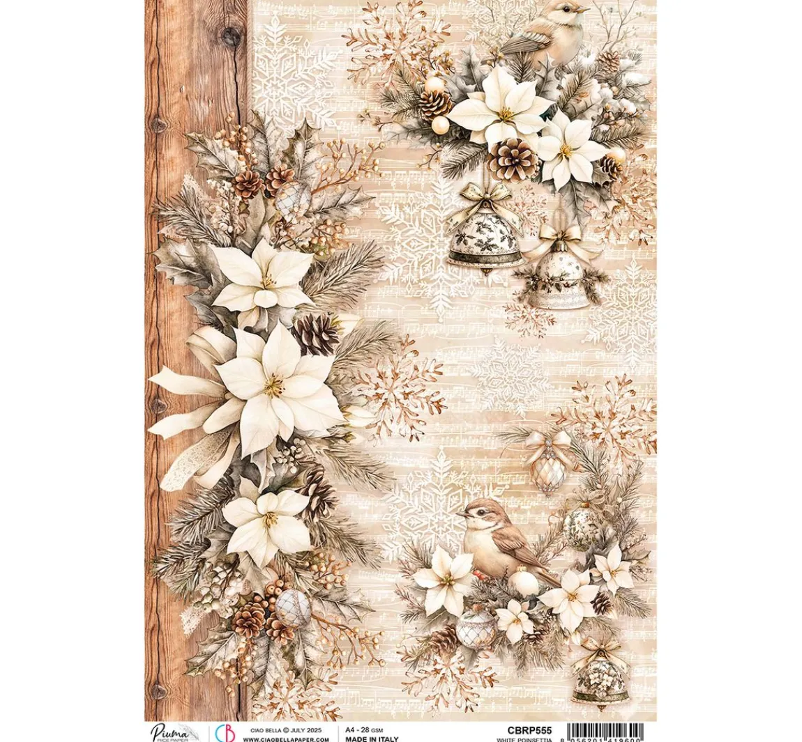 Outlet Ciao Bella Motiv-Strohseide "Winter Season - White Poinsettia"
