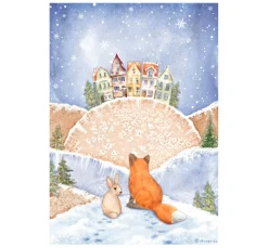 Stamperia Motiv-Strohseide "Winter Valley - Fuchs und Hase"