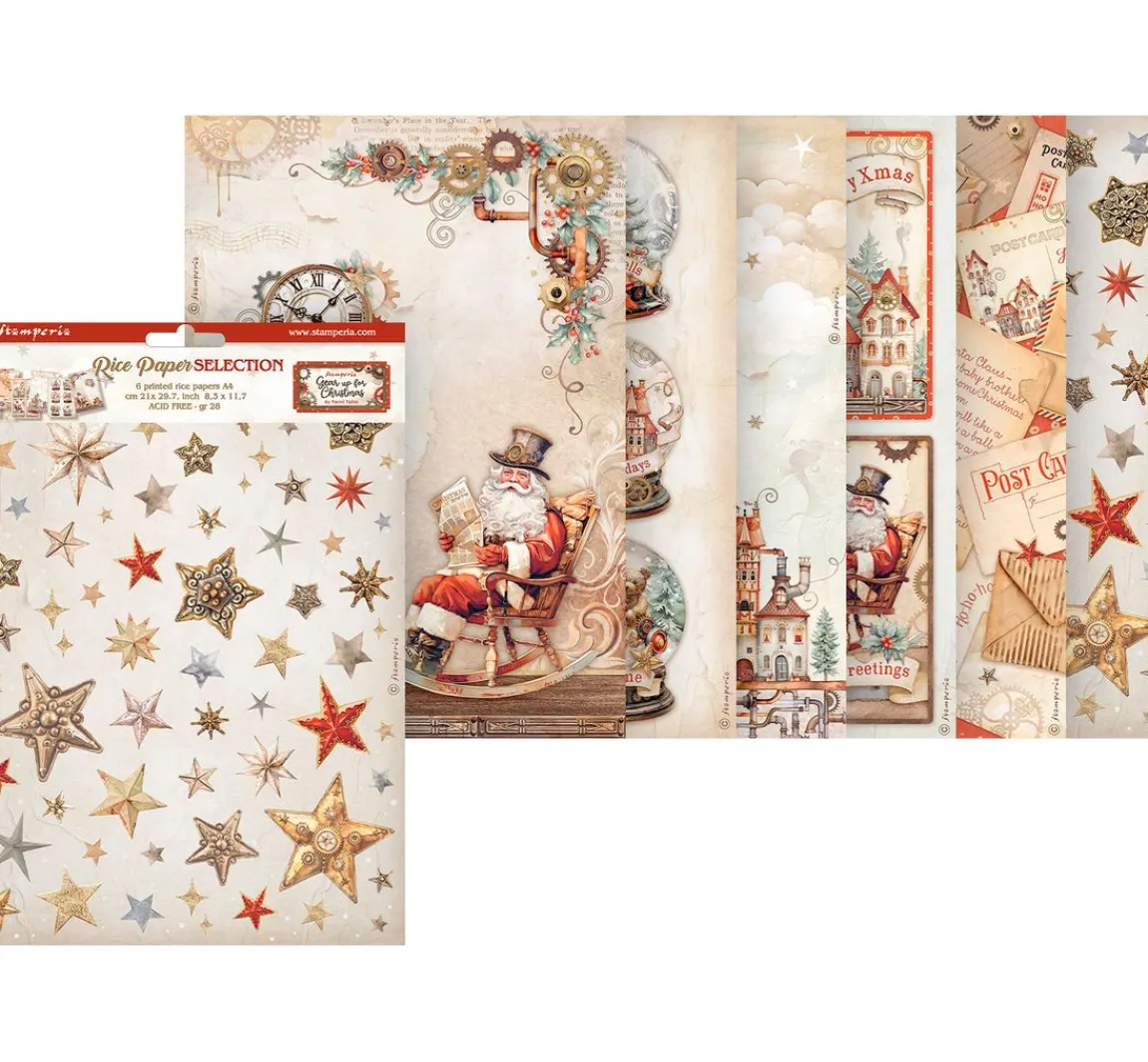New Stamperia Motiv-Strohseiden Sortiment "Gear up for Christmas"
