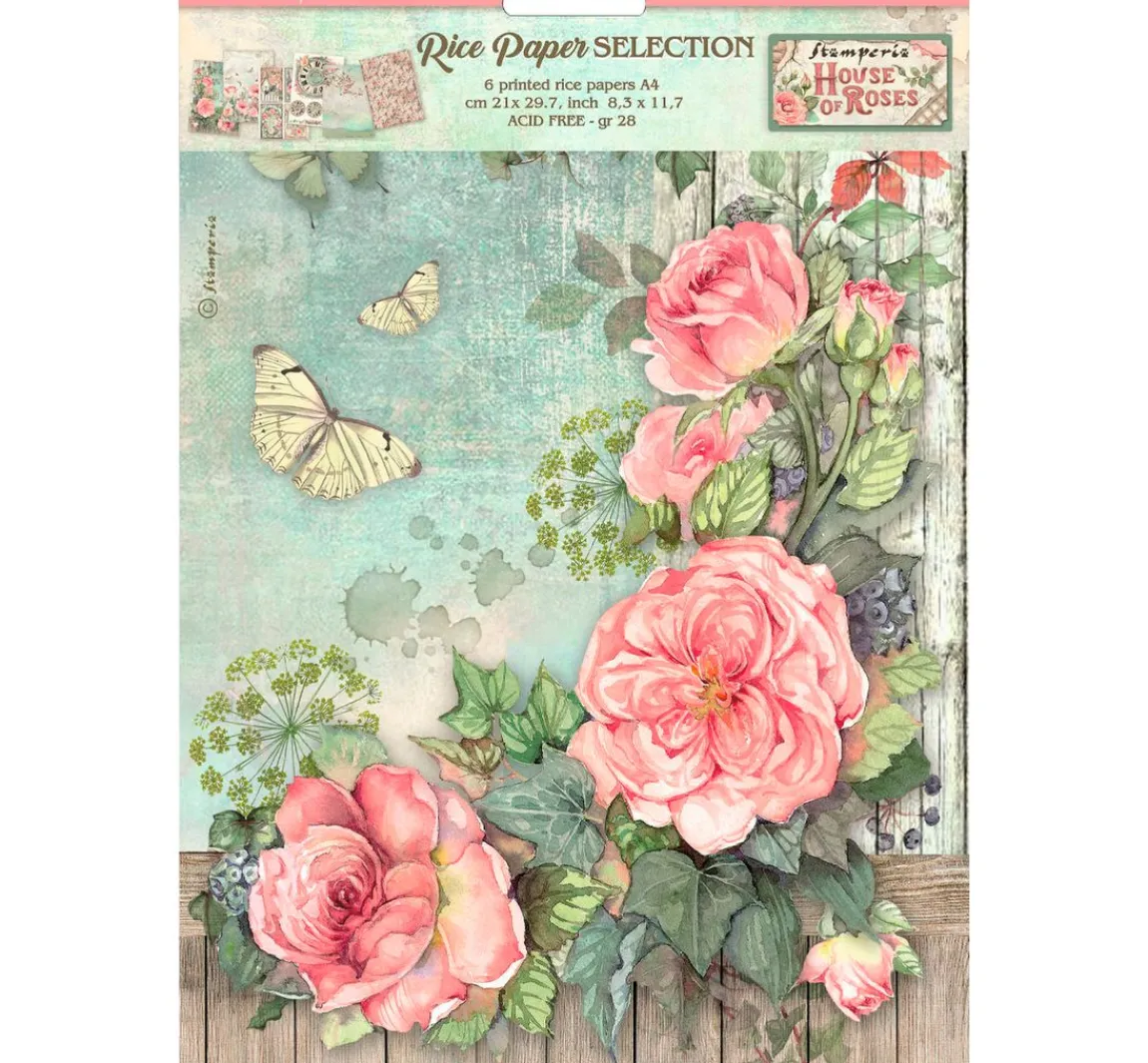 Online Stamperia Motiv-Strohseiden Sortiment "House of Roses", 6er-Set