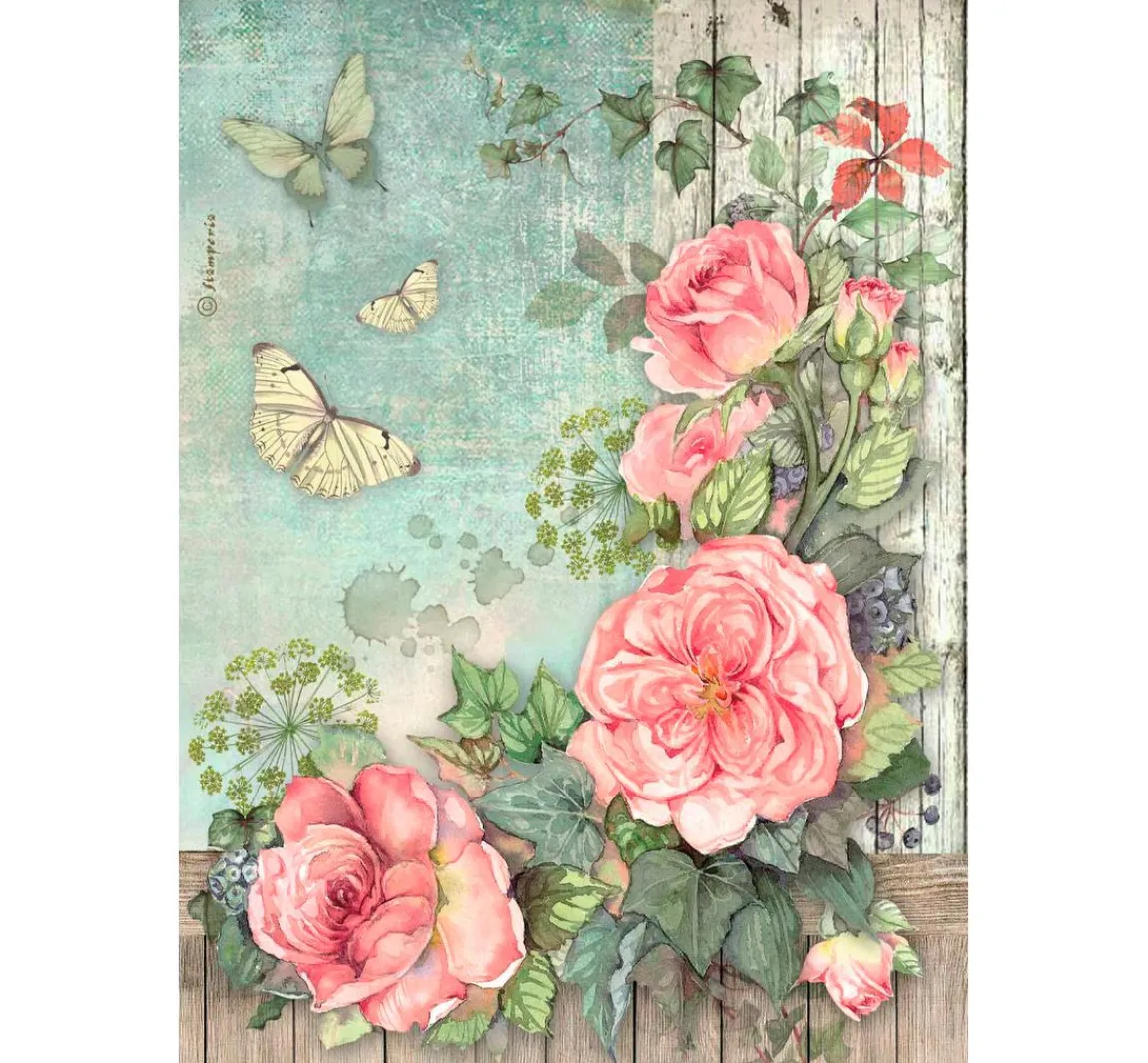 Online Stamperia Motiv-Strohseiden Sortiment "House of Roses", 6er-Set