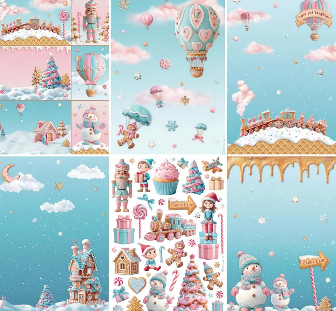 Online Stamperia Motiv-Strohseiden Sortiment "Candy Christmas", 6er-Set